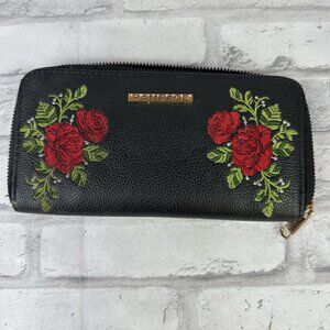 Rampage Black With Embroidered Red Roses Wallet New Without Tags No Wrist Strap